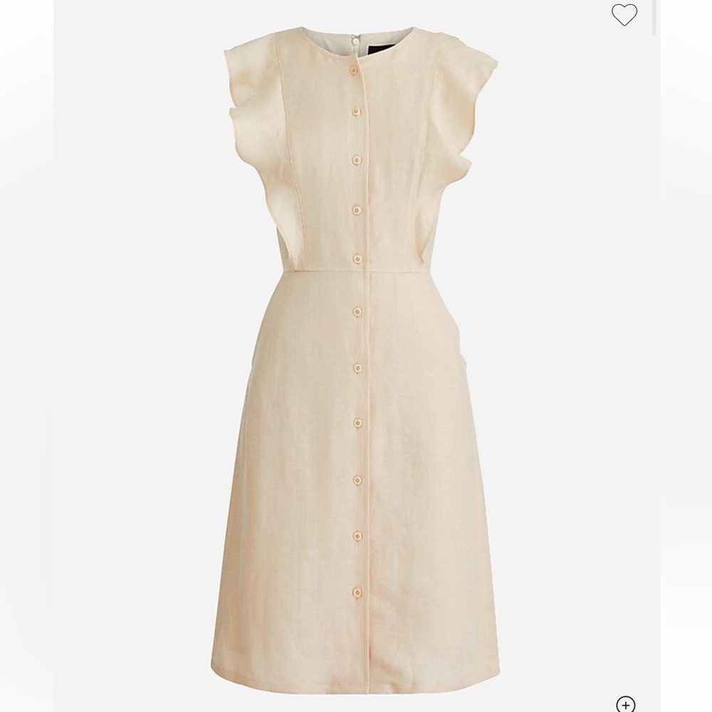 NWT - J. Crew - Ruffle-sleeve linen-cupro blend dress - Size 6 - Westhered Sand
